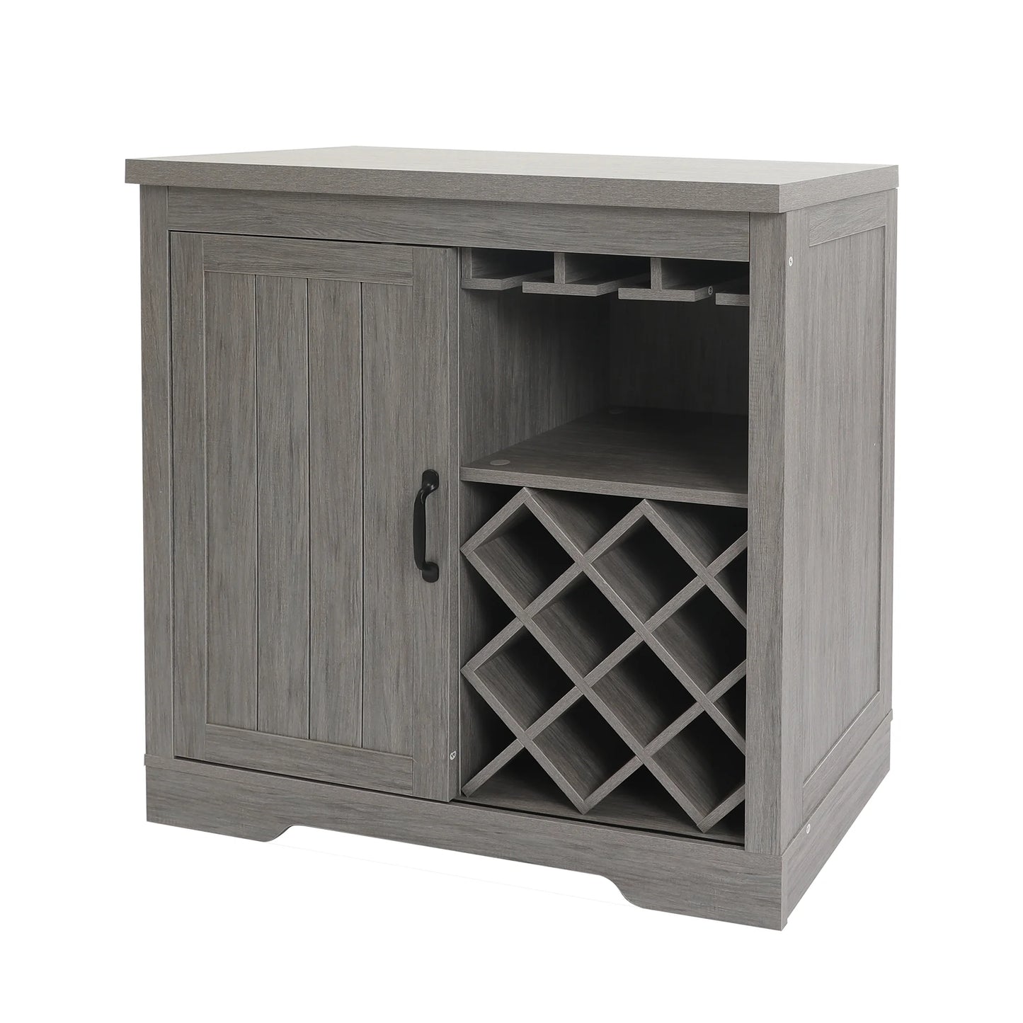 ABBSR Gray Wooden Wine Bar Storage Cabinet with Glass Holder,Wine Rack,Large Table Decor