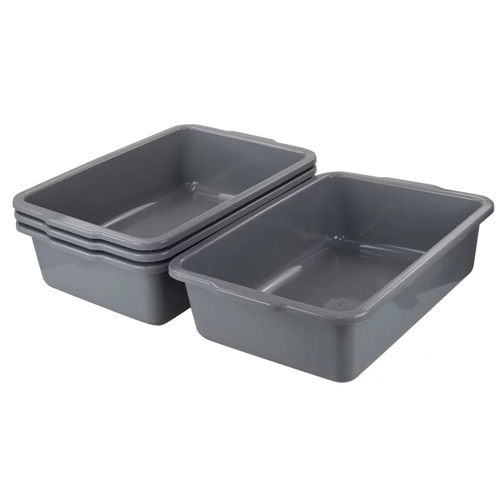 Teyyvn 4 Pack 32 L Plastic Bus Tubs, Gray Large Utility Bus Box, Commercial Tote Box