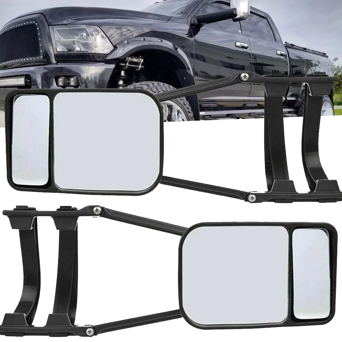 XUKEY 2X Universal Adjustable Trailer Dual Tow Mirror Extension Car Blind Spot W/Strap Fit Pickup Truck