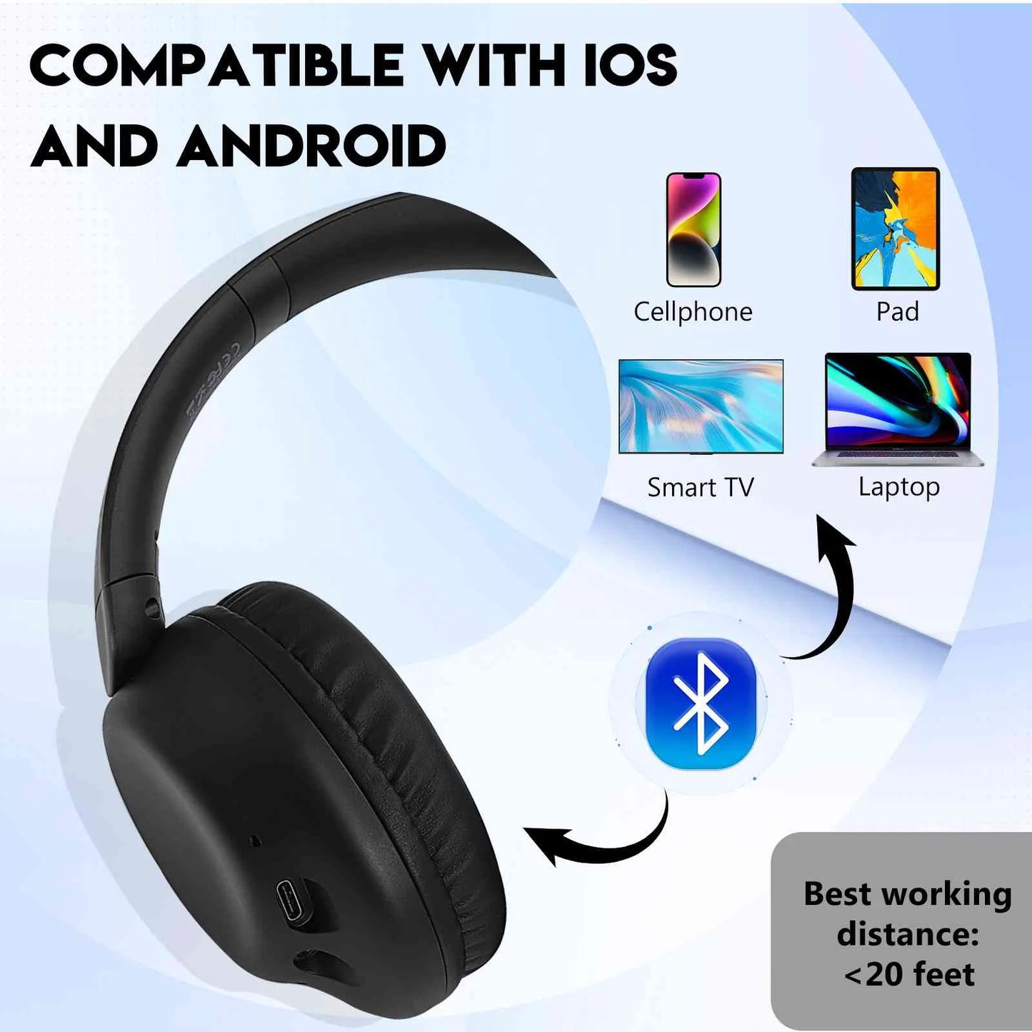 UrbanX UX991 Wireless Bluetooth Stereo Earphones High Resolution Audio Deep Bass Superior Comt Over The Ear Headphones with Mic HTC Desire 825 phone Call Support