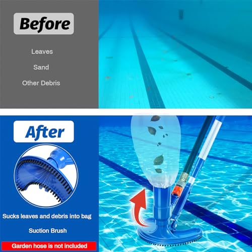 Upgraded Handheld Portable Pool Vacuum Cleaner with Pool Skimmer Net, 4 Section Poles of 60", Handheld Pool Vacuum Jet Cleaner Attaches to Garden Hose Above Ground Pool Spa Pond Fountains