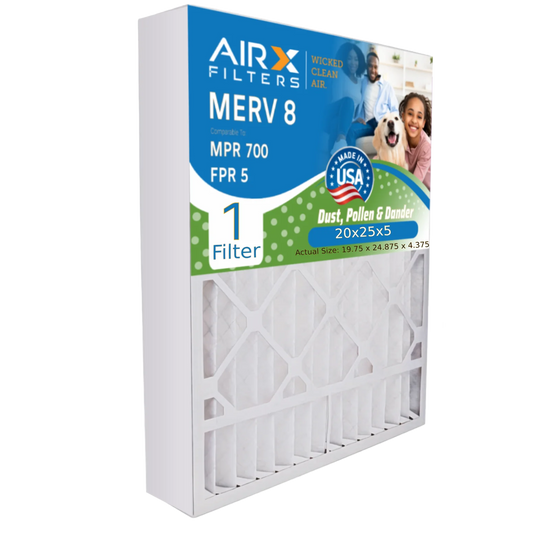 20x25x5 Air Filter MERV 8 Comparable to MPR 700 & FPR 5 with Honeywell FC100A1037 Premium USA Made 20x25x5 Furnace Filter 1 Single Filter by AIRX FILTERS WICKED CLEAN AIR.