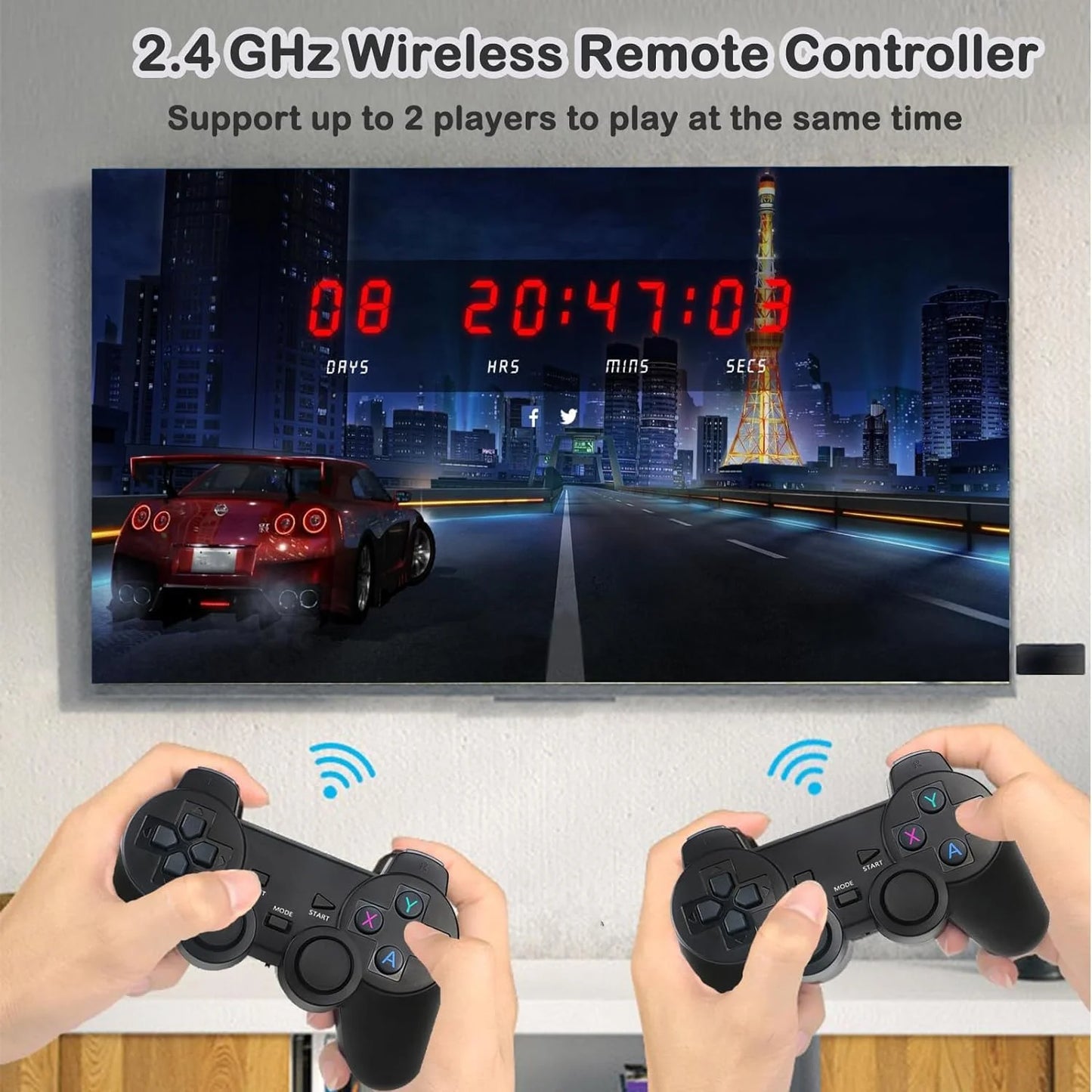 Wireless Retro Game Console, Plug and Play Video Game Stick Built in 20000+ Games,9 Classic Emulators, 4K High Definition HD Output TV with Dual 2.4G Wireless Controllers