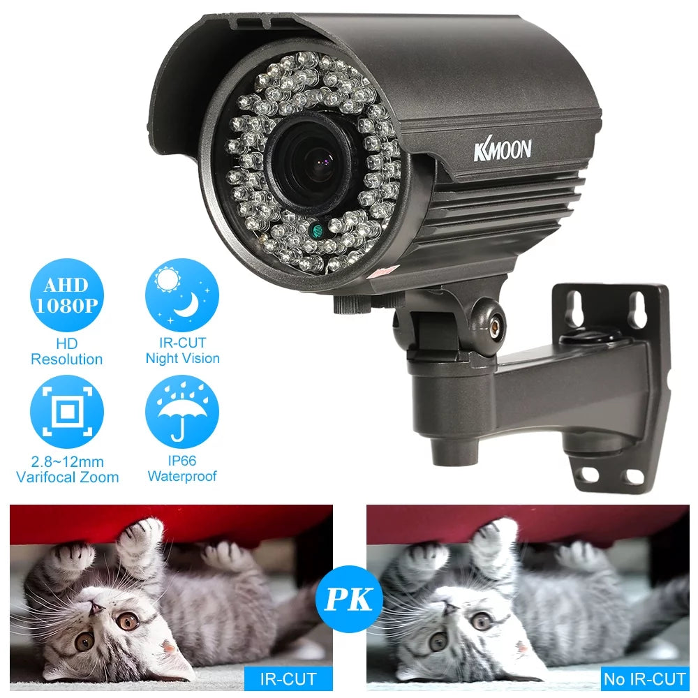 1080P AHD CCTV Analog Camera with 2.8~12mm Manual Zoom Varifocal Lens - 1/3” Sony CMOS 2.0MP, IR-CUT 72 IR LEDs, Night Vision, proof, Indoor Use, PAL System