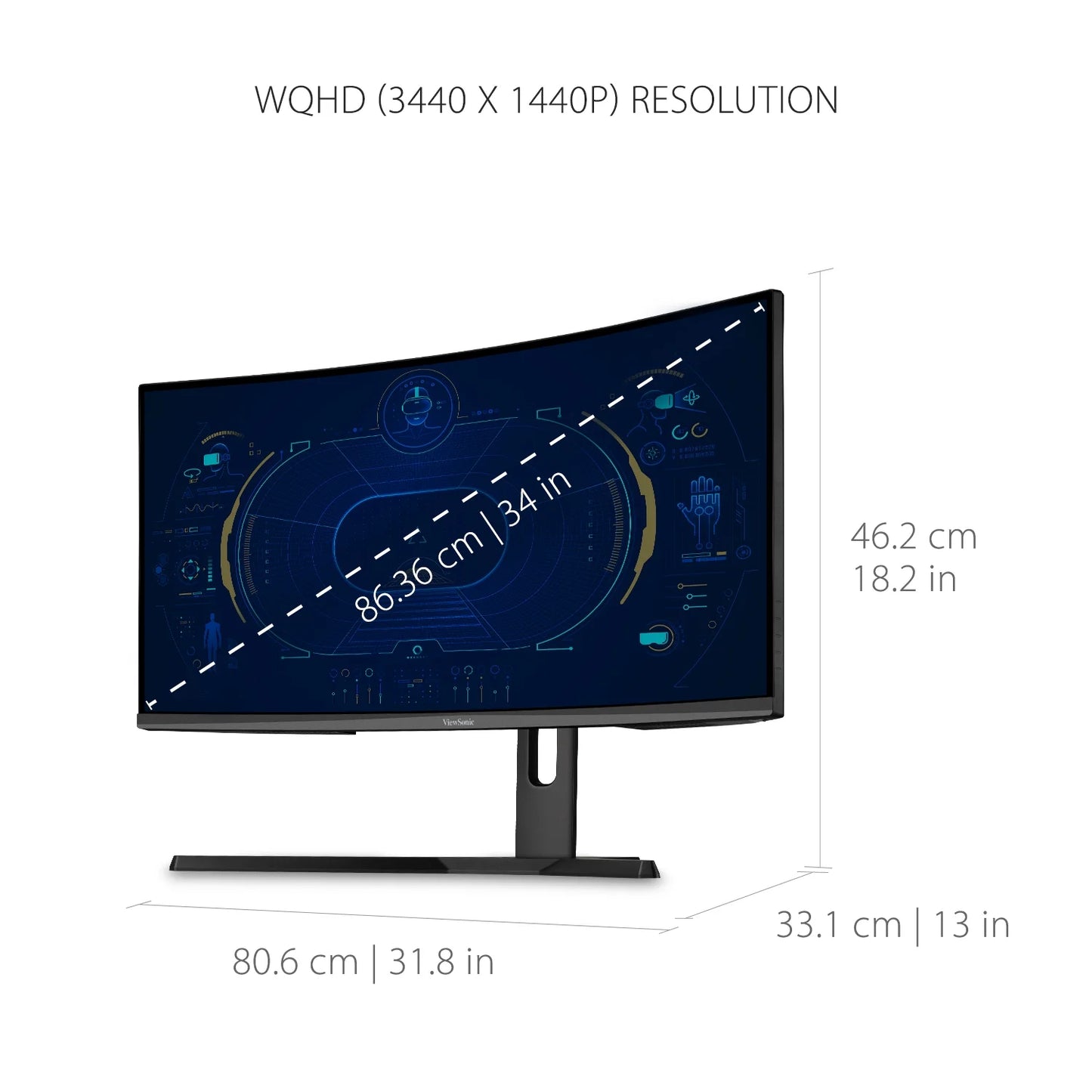 ViewSonic OMNI VX3418-2KPC 34 Inch Ultrawide Curved 1440p 1ms 144Hz Gaming Monitor with AMD FreeSync Premium, Eye Care, HDMI and Display Port