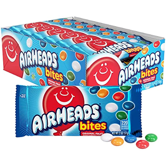 Airheads Candy Bites Candy, Movie Theater Bag, Fruit, Non Melting, Holiday, Party, Concessions, 2 Oz (Bulk Pack Of 18)