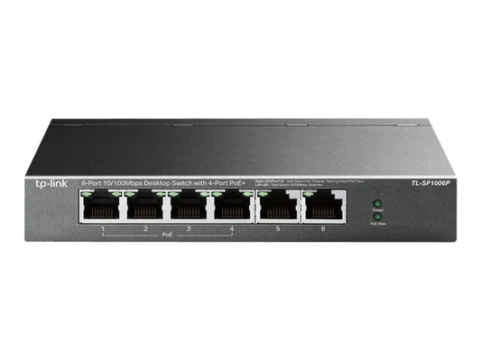 TP-Link 6 Port Fast Ethernet 10/100Mbps PoE Switch | 4 PoE+ Ports @ 67W | Plug & Play | Sturdy Metal w/Shielded Ports | Limited Lifetime Protection | Extend Mode | Priority Mode (TL-SF1006P)