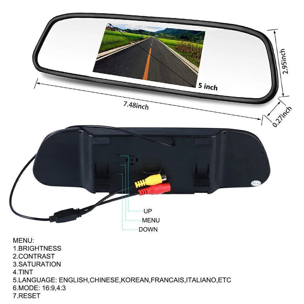 Wireless Car Backup Camera Rear View System HD Night Vision + 5" Mirror Monitor