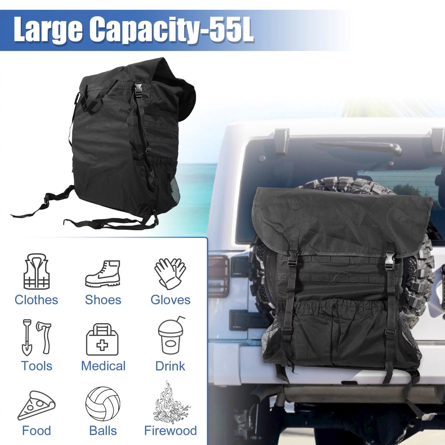 Unique Bargains Spare Tire Trash Bag Outdoors Storage Bag Wrangler JK JKU JL JLU 2/4 Doors 07-20 Camping Organizer