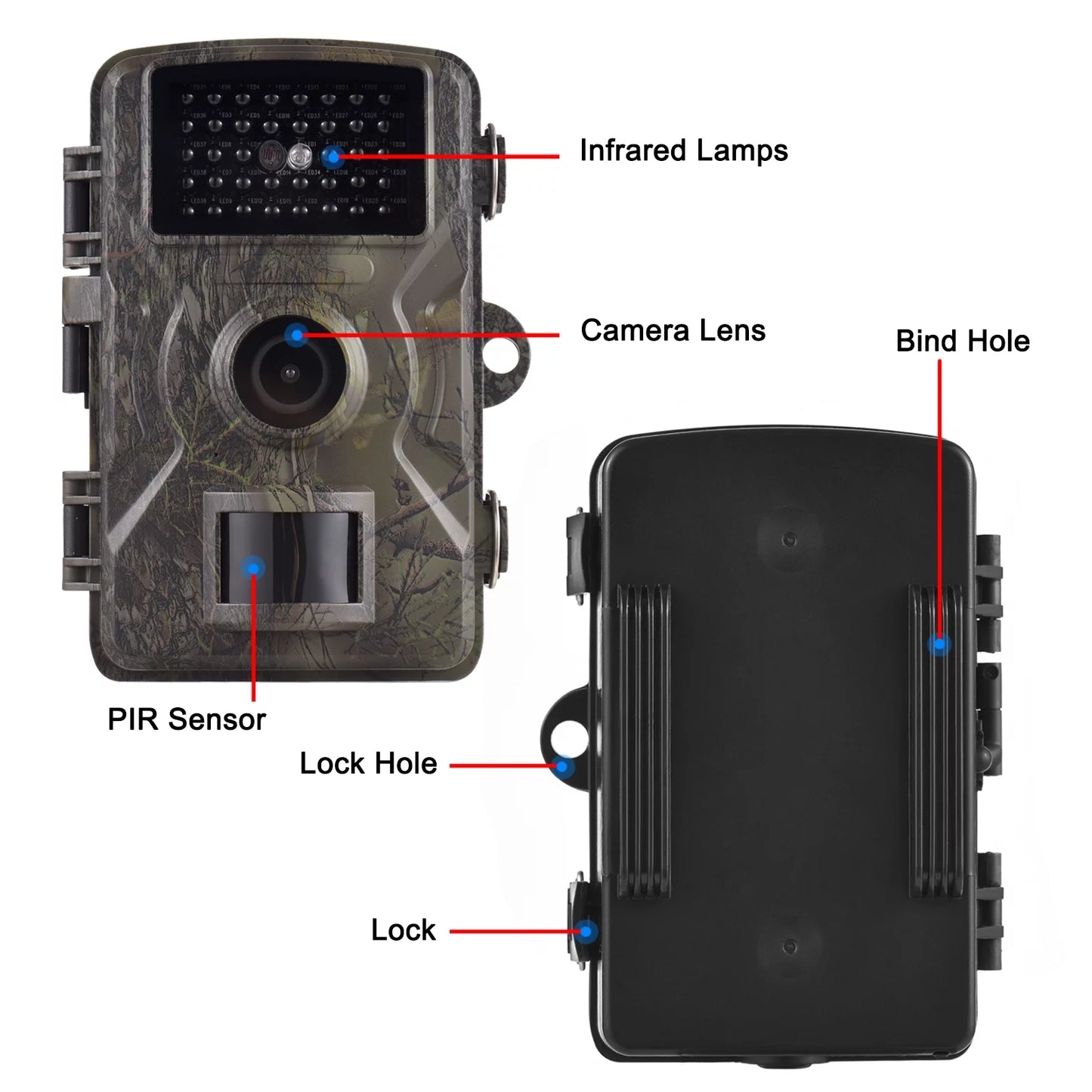 16MP 1080P Wildlife Trail Camera with 2.0 Inch TFT Color Screen - Features 0.8s Trigger Time, Infrared Night Vision, Motion Activation, and IP66 Waterproof Rating