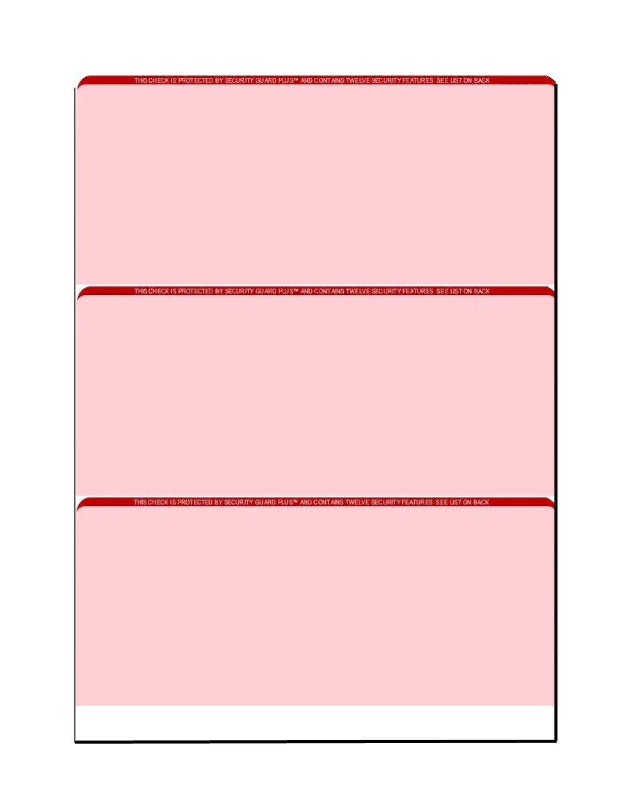 Zapco High-Security Check Paper, Red w Complex Background Pattern, 8-1/2" x 11", Microperfed with 3-Up Checks, 12 Security Features - PACK OF 100 SHEETS