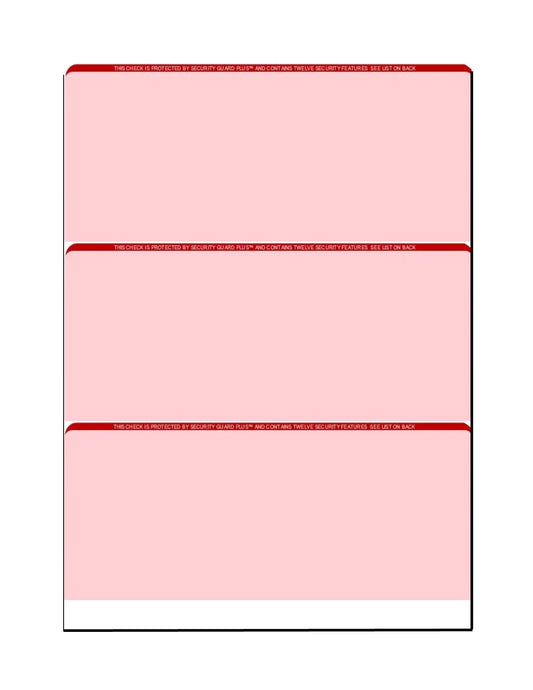 Zapco High-Security Check Paper, Red w Complex Background Pattern, 8-1/2" x 11", Microperfed with 3-Up Checks, 12 Security Features - PACK OF 100 SHEETS