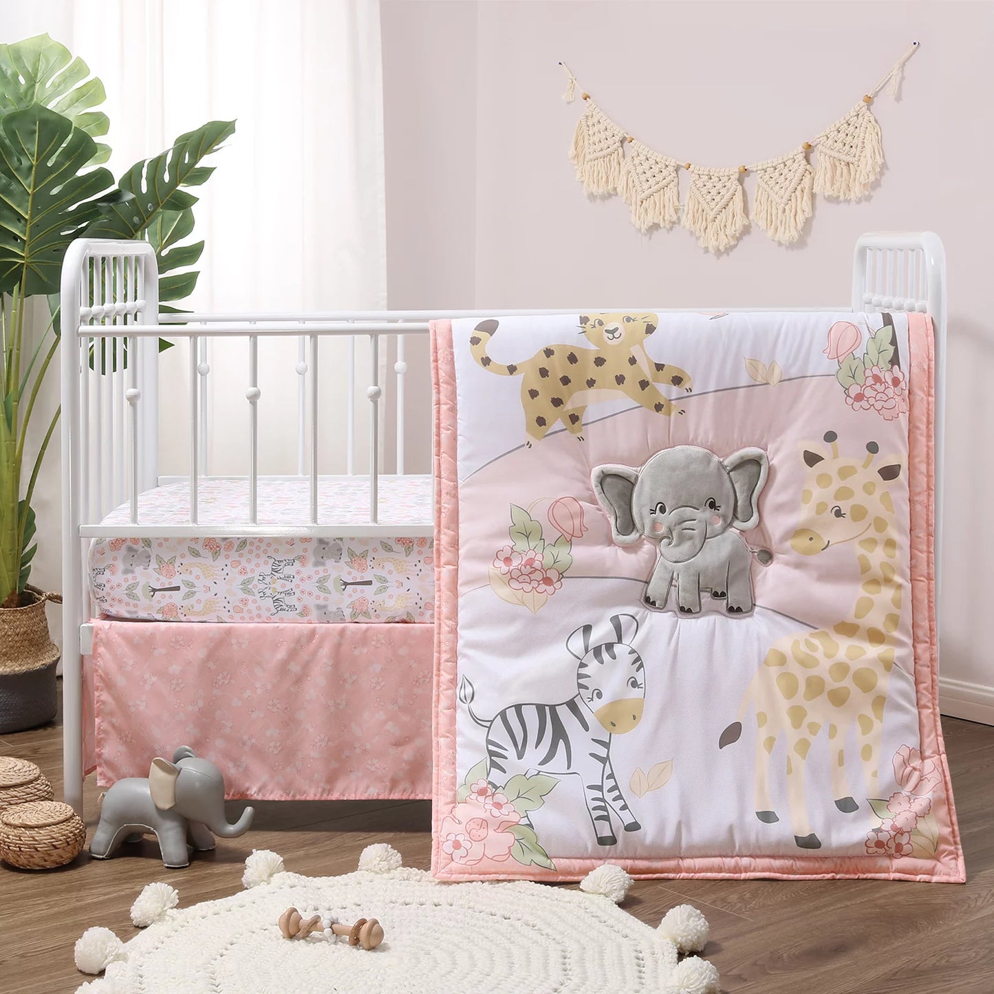 The Peanutshell Pink and Grey Wildest Dreams Crib Bedding Set Baby Girls, 3 Piece Nursery Set