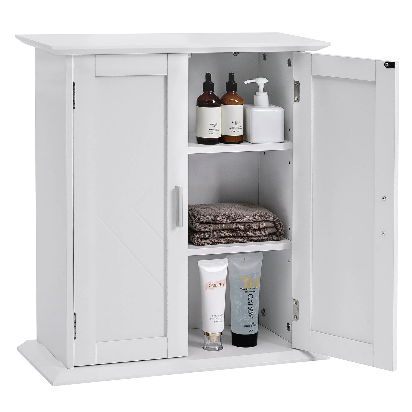 VECELO Bathroom Wall Cabinet, Wooden Hanging Storage Cabinet with 2 Door and Adjustable Shelves, Multipurpose Storage Cabinet Bathroom Kitchen Living Room, White