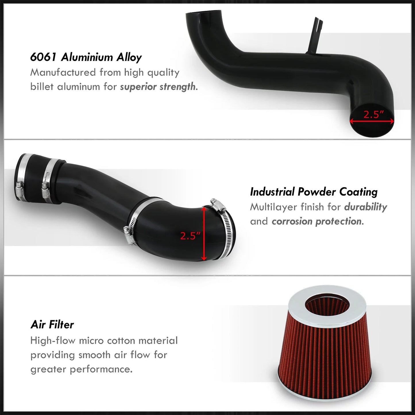 AJP Distributors Cold Air Intake CAI JDM Induction System Black Aluminum Piping Pipe + Filter /Replacement For Mitsubishi Eclipse Galant 2.4L L4 3.0L V6 1999 2000 2001 2002 2003 2004 2005