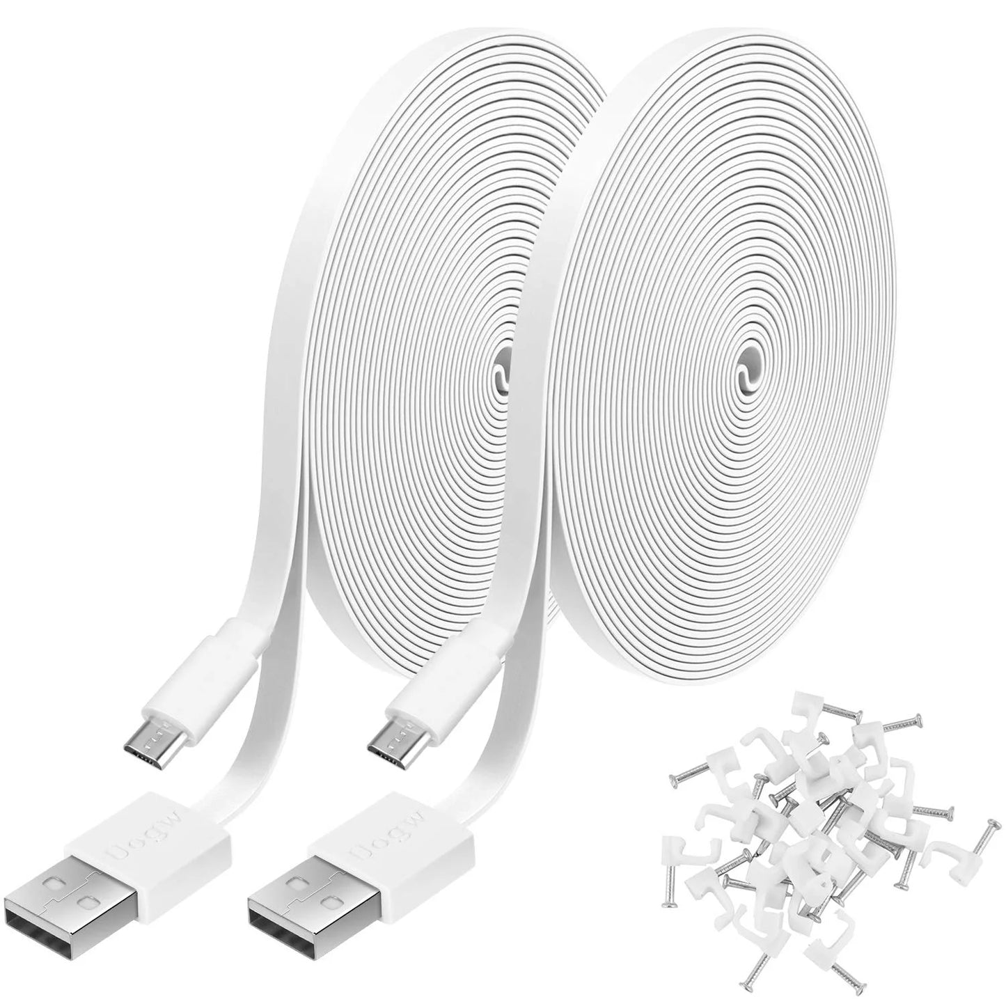 2 Pack 20FT Power Extension Cable with Yi Home Camera Wyze v3,Blink,USB to ro USB Resilient Charging