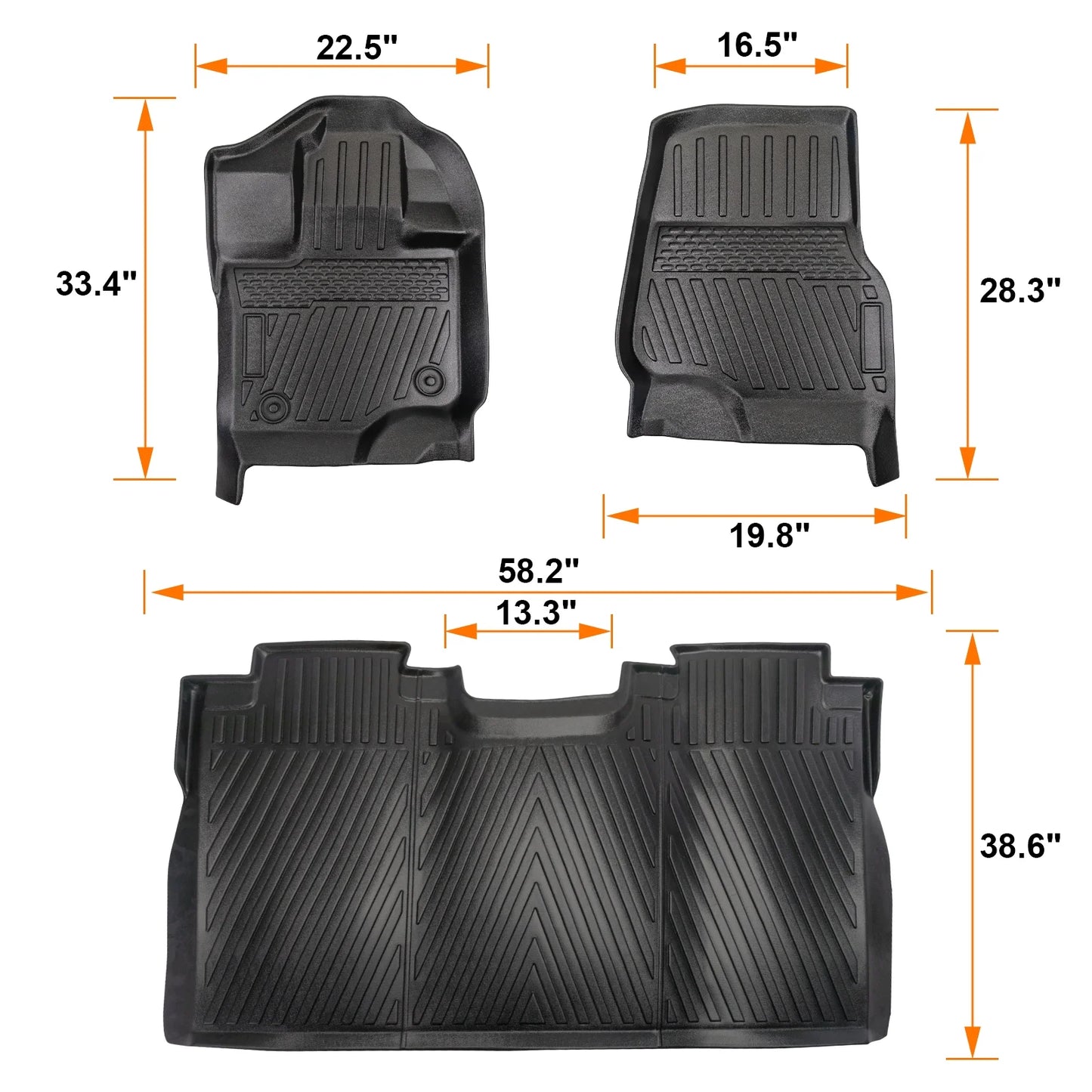 3PCS All- TPE Front & Rear Floor Mats For 2015-2024 Ford F-150 F150 SuperCrew Cab,Custom Floor Mats 1st & 2nd Row Seat,Only For F150 2015-2024 Super Crew&Bucket Seats & W/O Storage