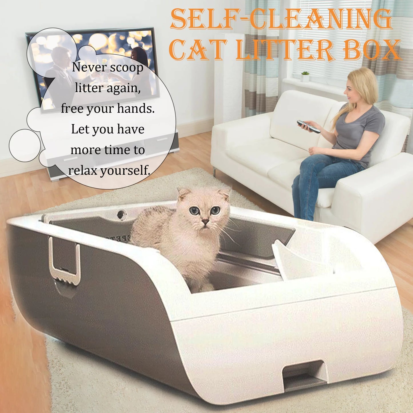 Suhaco Automatic Cat Litter Box Self Cleaning Litter Box Smart Intelligent Sensing Anti-pinch No Scooping Odor Removal APP Control with Hood & Litter Mat