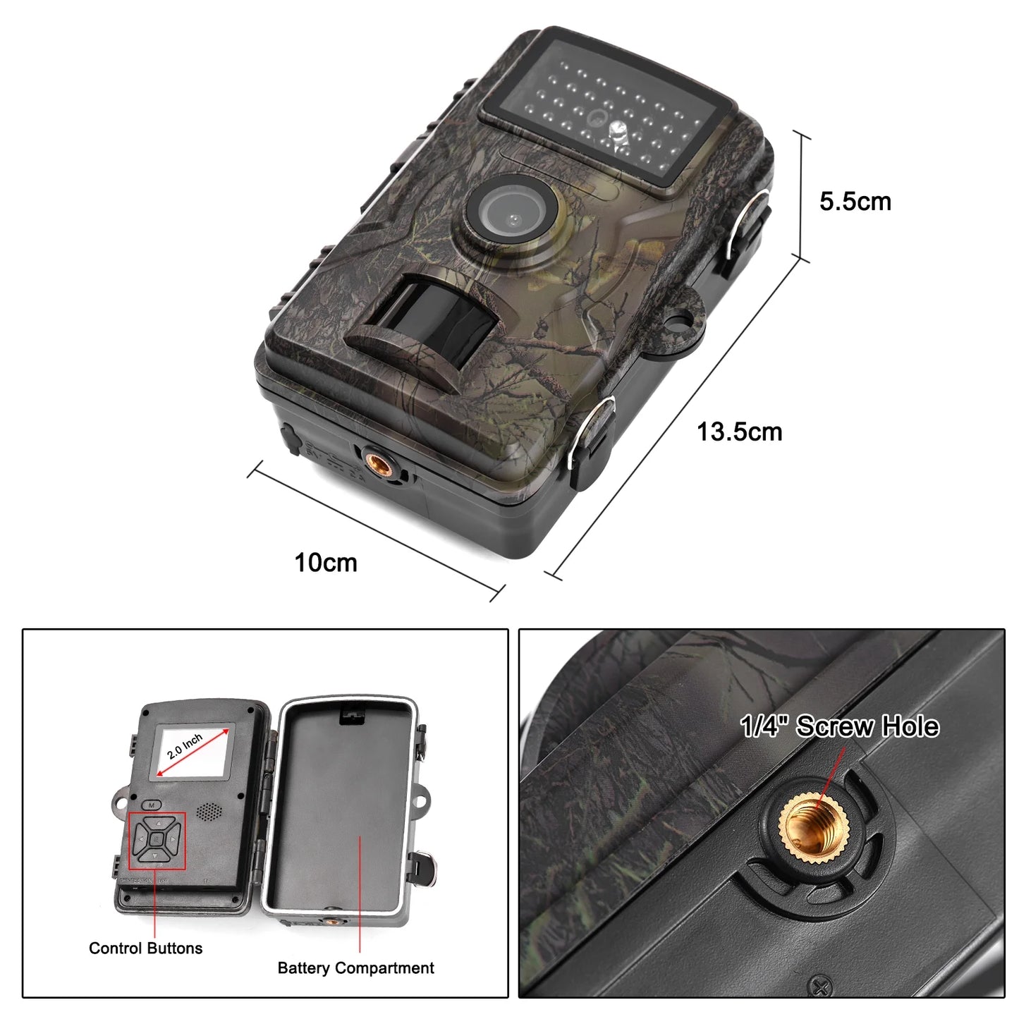 16MP 1080P Wildlife Trail Camera with 2.0 Inch TFT Color Screen - Features 0.8s Trigger Time, Infrared Night Vision, Motion Activation, and IP66 Waterproof Rating