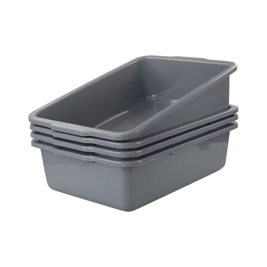 Teyyvn 4 Pack 32 L Plastic Bus Tubs, Gray Large Utility Bus Box, Commercial Tote Box