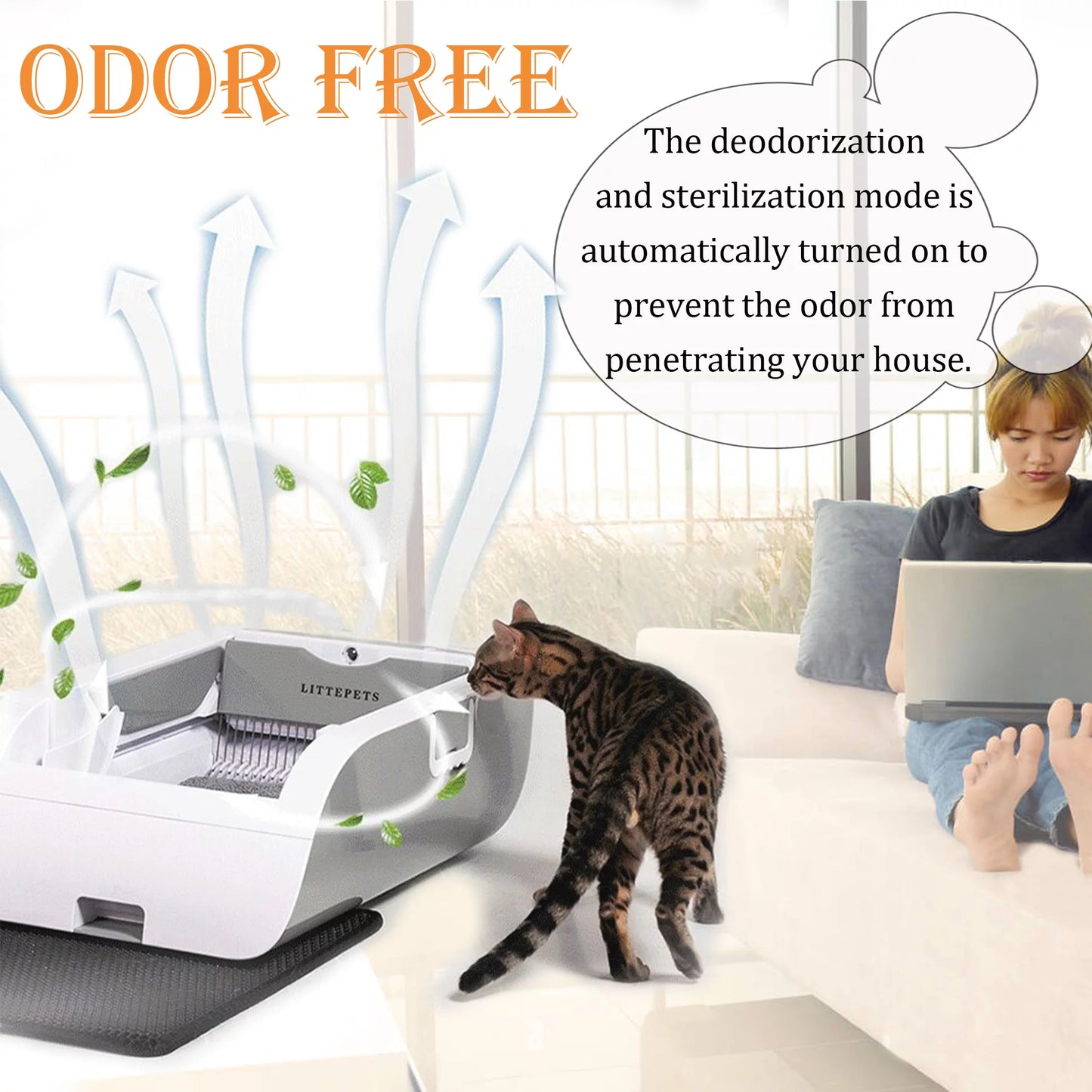 Suhaco Automatic Cat Litter Box Self Cleaning Litter Box Smart Intelligent Sensing Anti-pinch No Scooping Odor Removal APP Control with Hood & Litter Mat