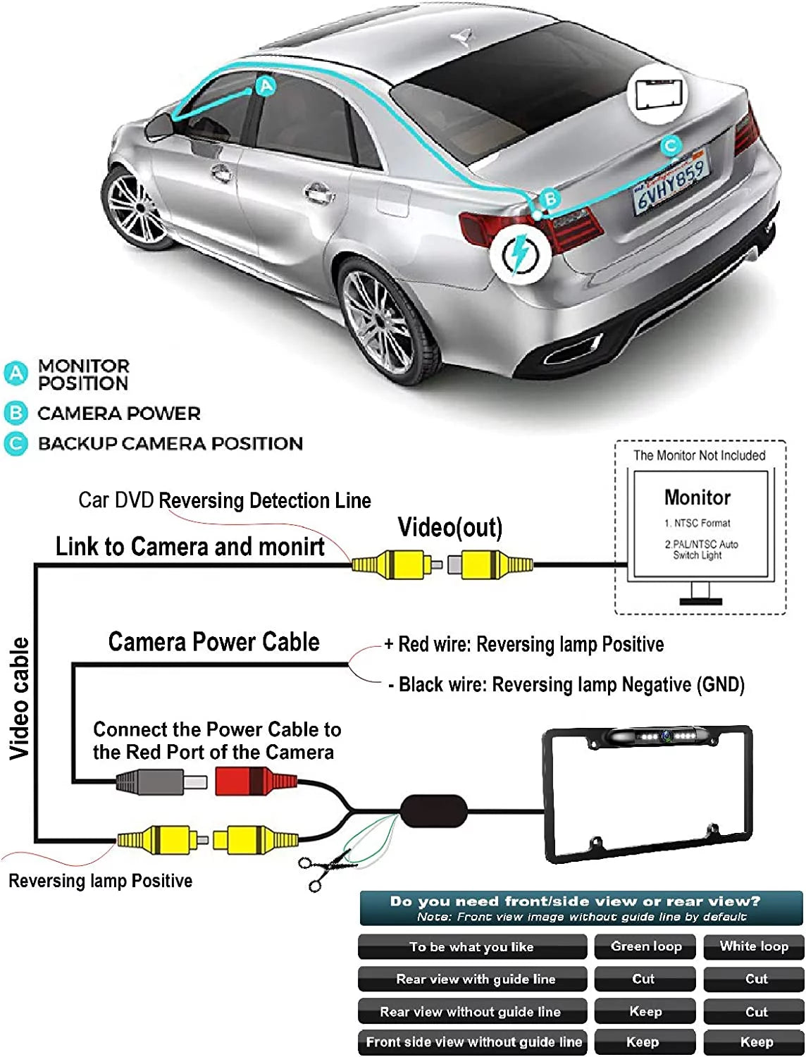 Absolute CAM2100S Chrome License Plate Frame Front Camera Night Vision Car Front View Camera with 8 Bright LEDs 170° Viewing Angle Waterproof Camera Vehicle Universal Assist Security