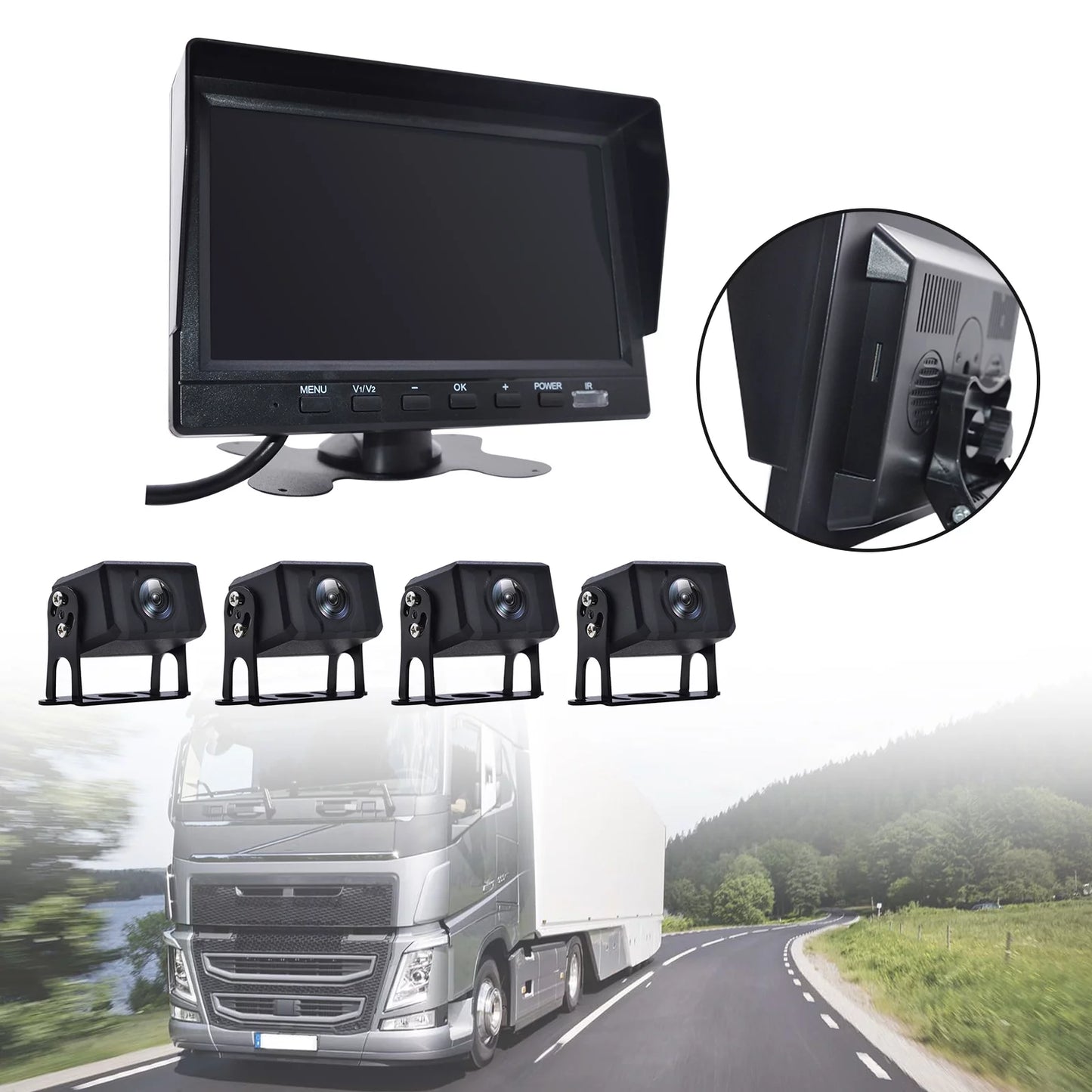 7" Monitor DVR Driving Video Recorder RV Truck Bus+4 Rear View Backup Camera B