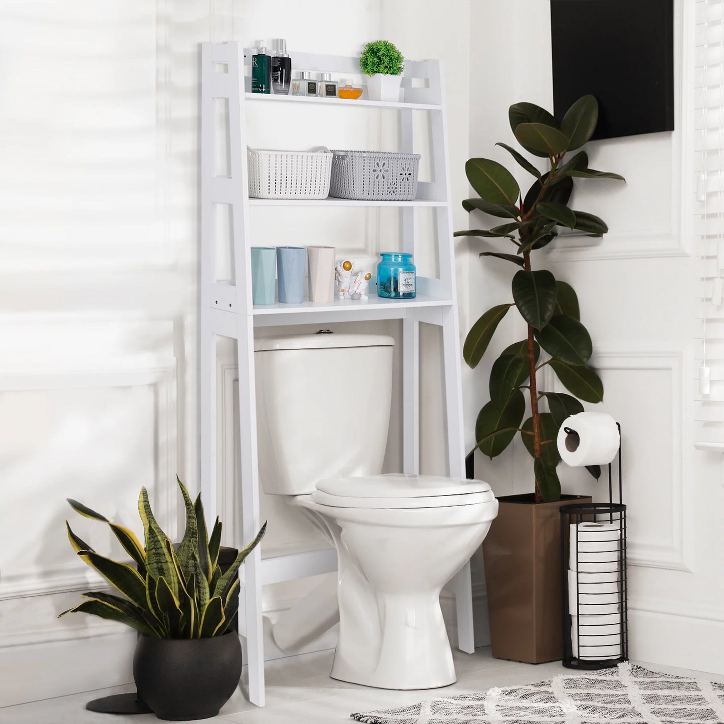 ZENSTYLE Over The Toilet Storage Rack 3-Tier Organizer Shelf Bathroom Space Saver White