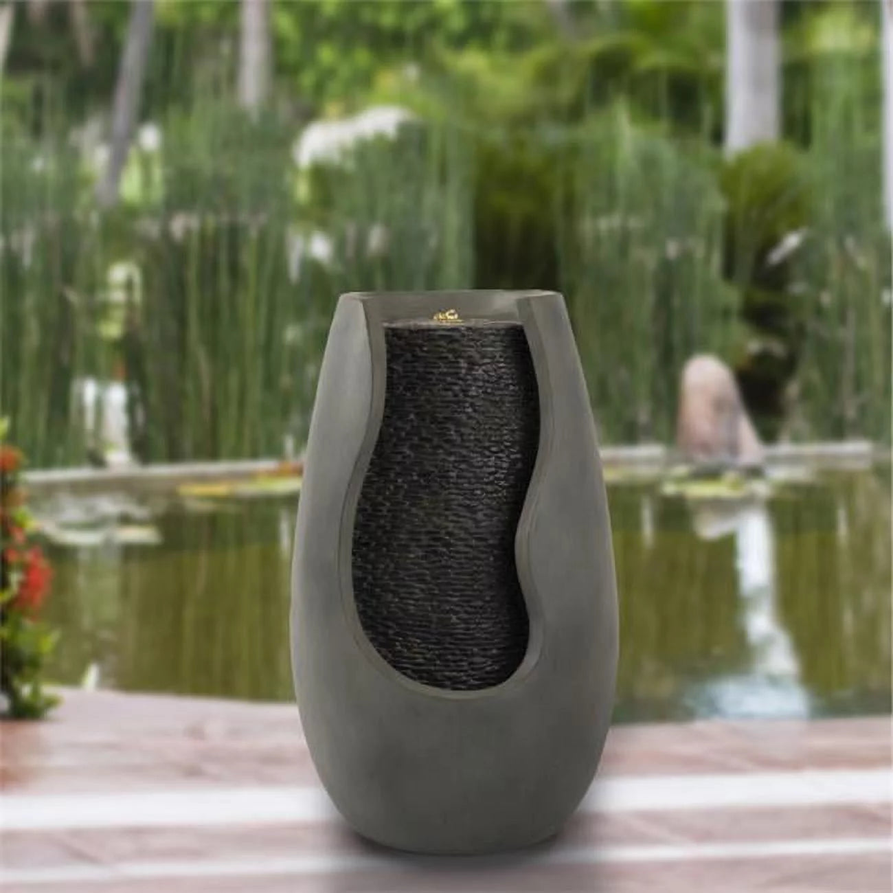 14 in. 2 gal Modern Decorative Concrete Pot Electric Garden Fountain