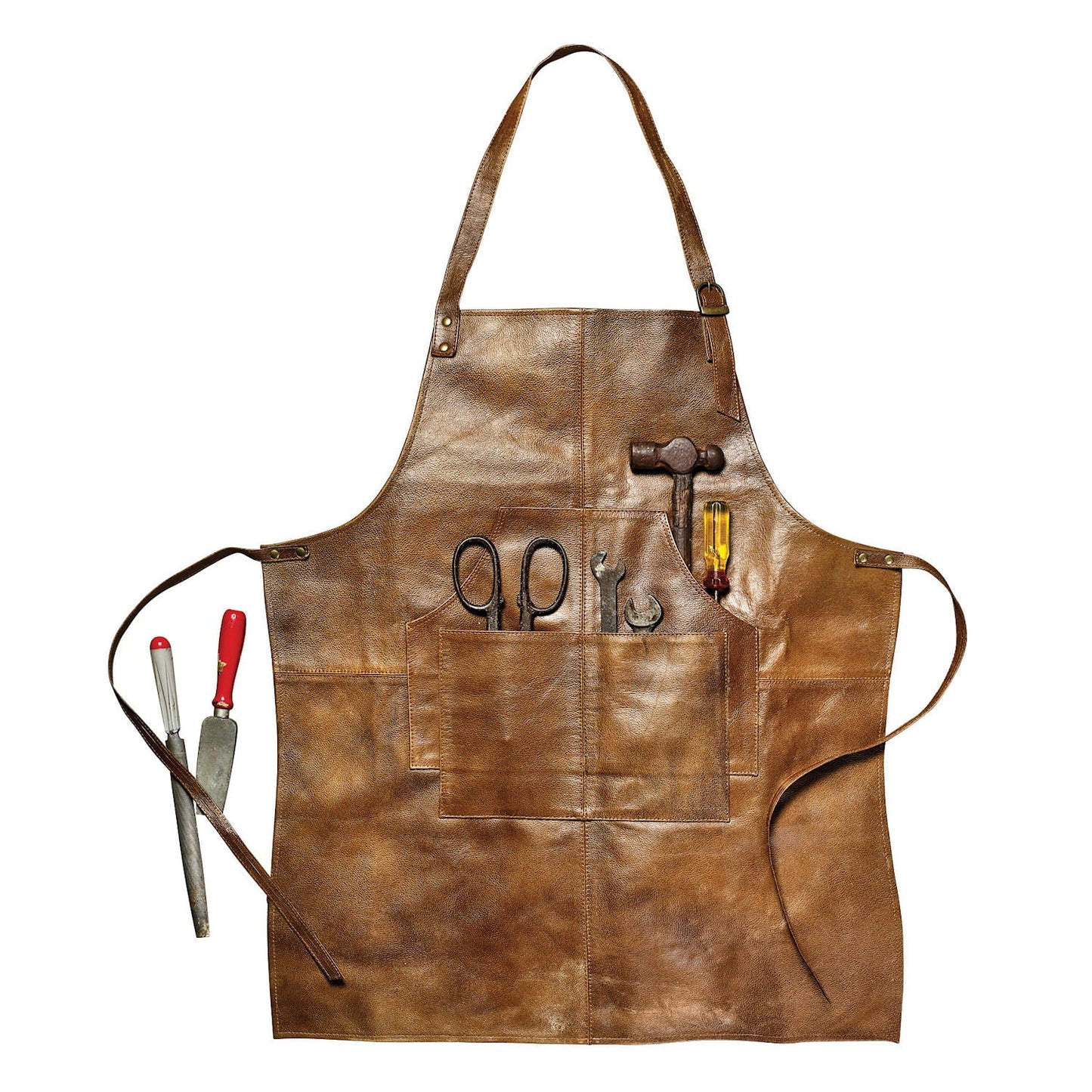 What on Earth Mens Leather Shop Work Kitchen Apron - 4 Tool Pockets, 29" L