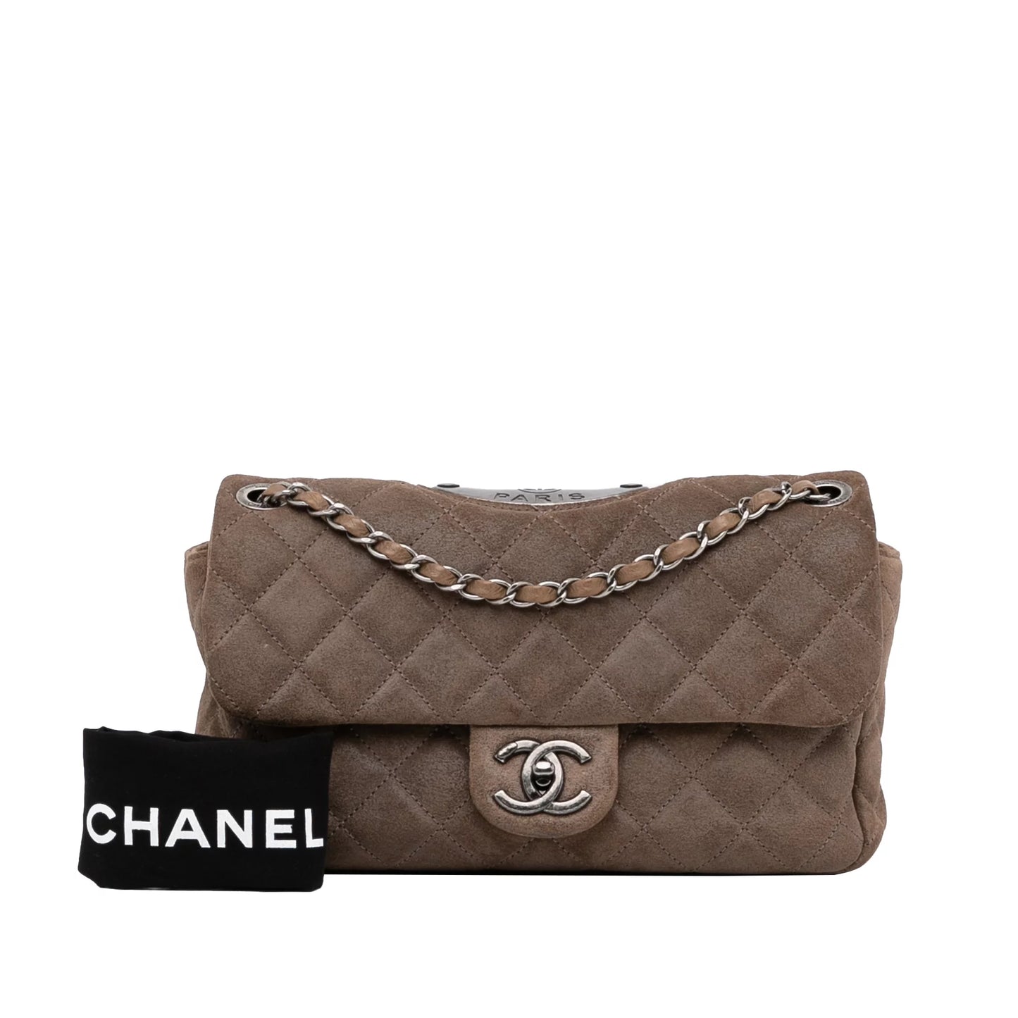 Unisex Pre-Owned Authenticated Chanel Small Classic Double Flap Suede Leather Brown Shoulder Bag