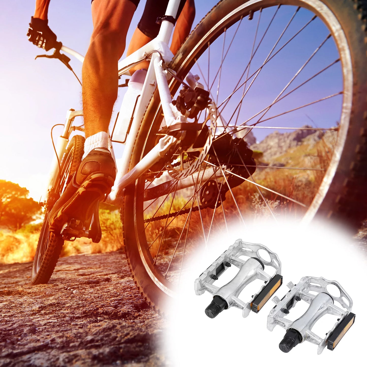 Unique Bargains Black Bicycle Pedals Appropriate Off-Road Mountains bike Cycling Alumnium Alloy Silver Tone 2Pcs