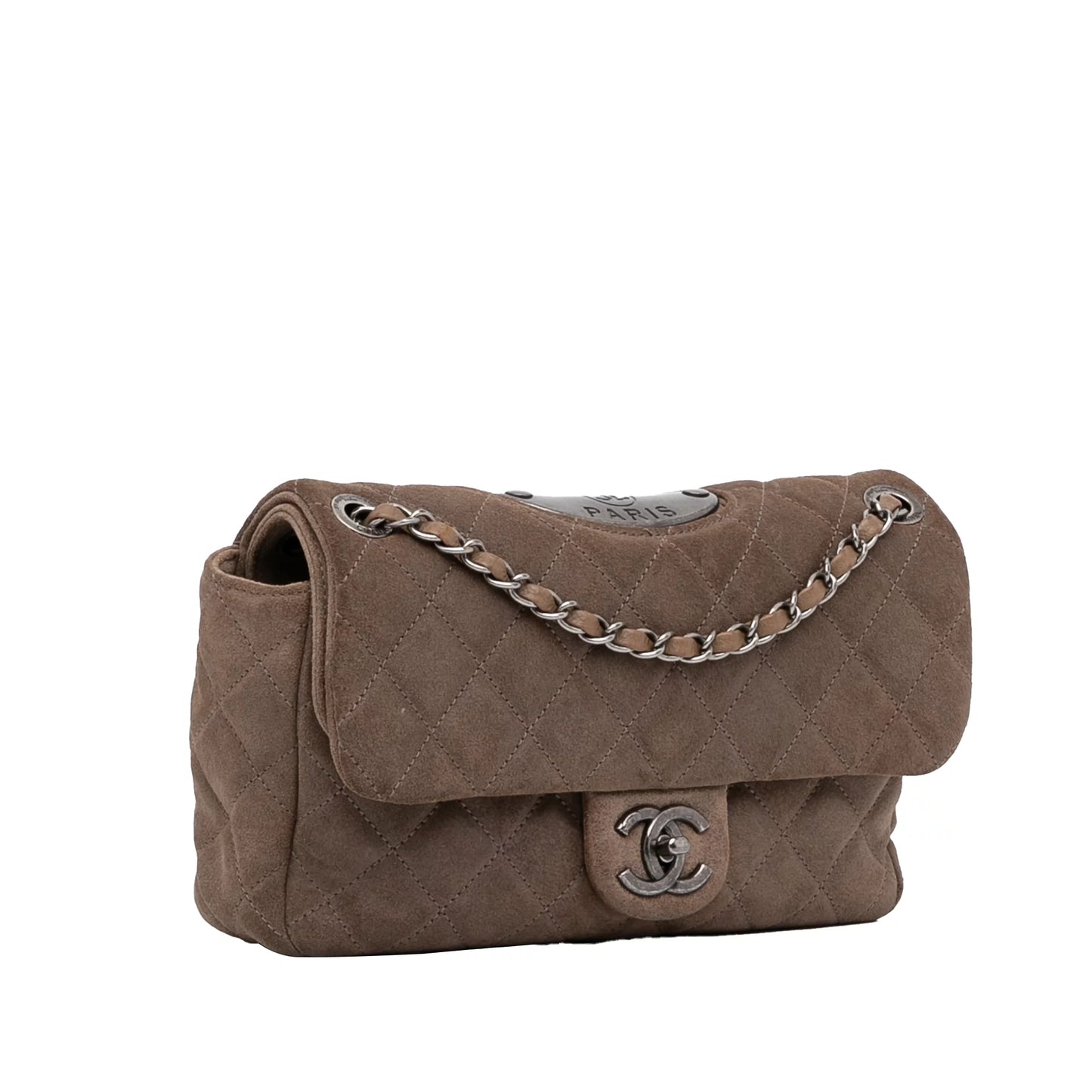 Unisex Pre-Owned Authenticated Chanel Small Classic Double Flap Suede Leather Brown Shoulder Bag