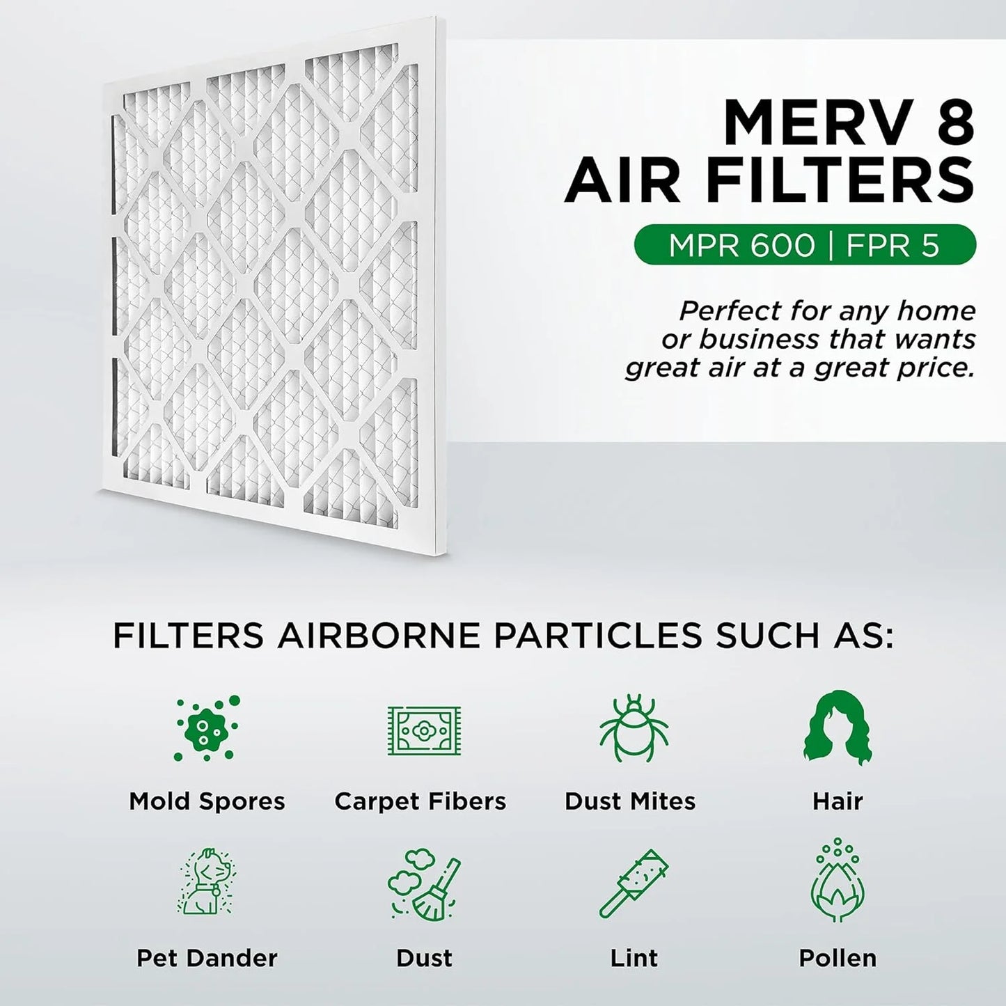 25X25x1 MERV 8 Pleated HV Furne Air Filters. Case Of 12. Ext Size: 24-1/2 X 24-1/2 X 3/4