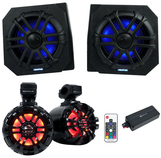 2) Memphis RNGR65FE Pods+LED Tower Speakers+Amp For 2013-17 Polaris Ranger XP900