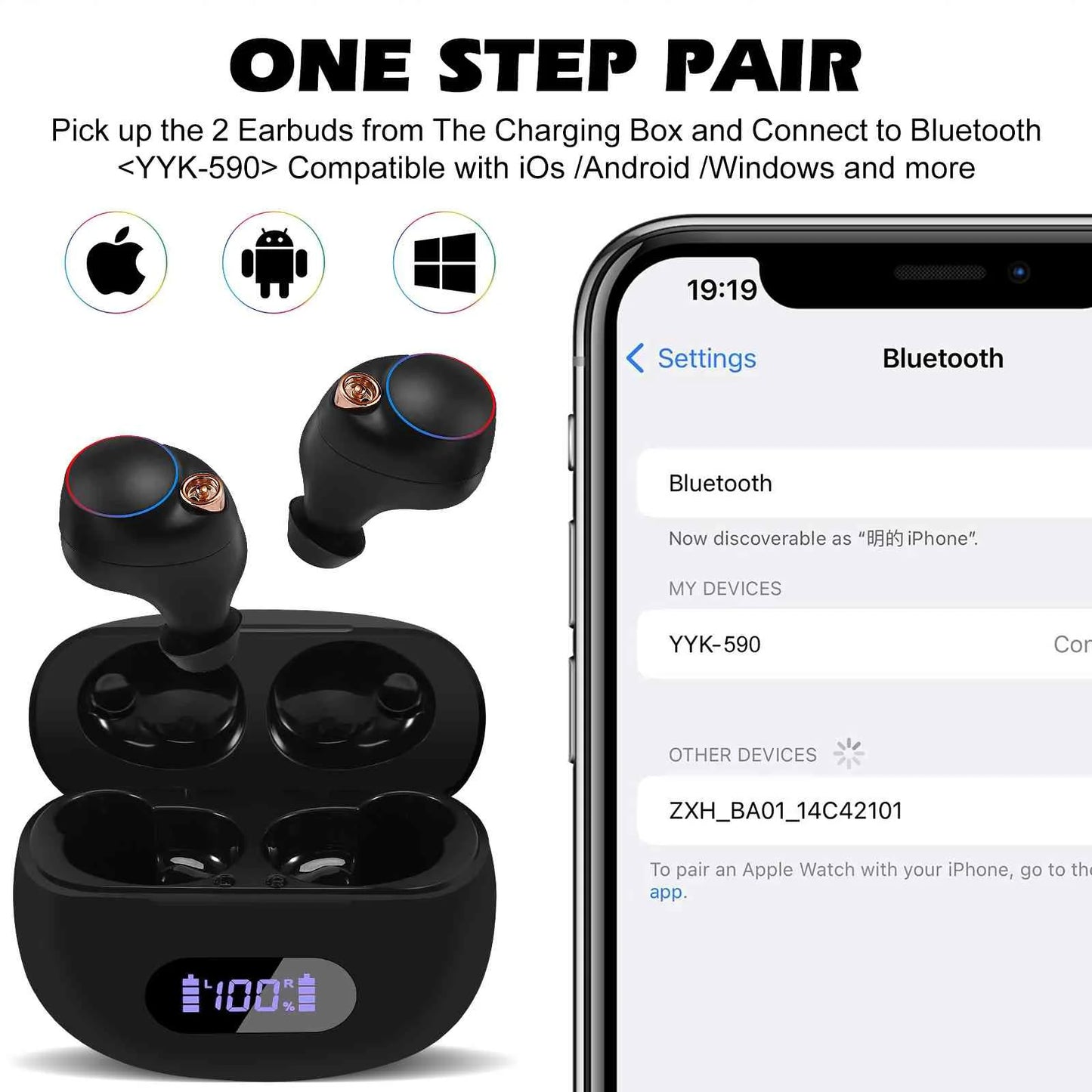 UrbanX True Wireless Bluetooth Earbuds + Charging Case, Black, Dual Connect, IPX5 Water Resistance, Bluetooth 5.2 Connection, Balanced, Bass Boost with Lenovo Tab P11 Plus