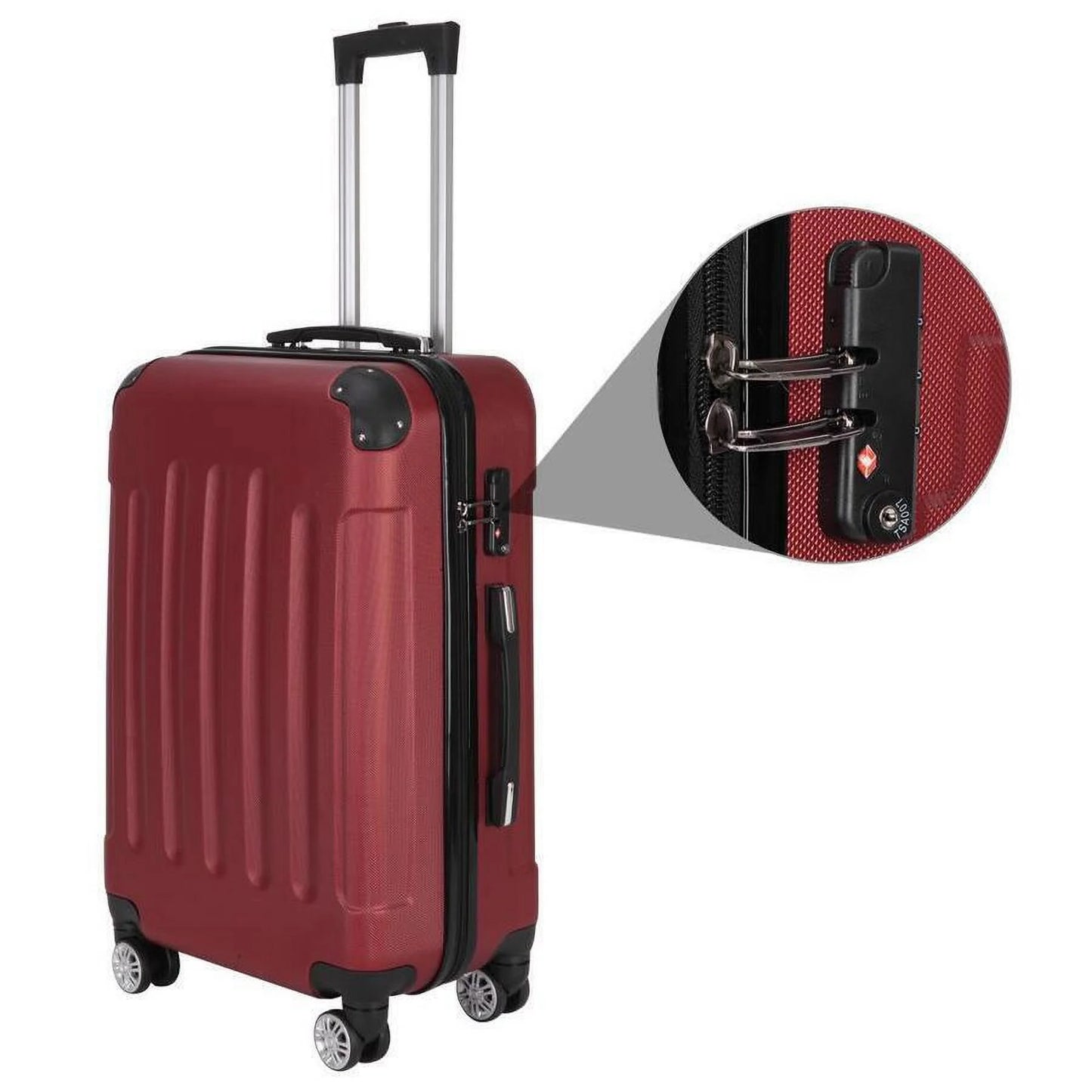 ABS Trolley Luggage Set with TSA Lock, Wine Red, 3-Piece