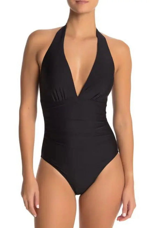 Tommy Hilfiger BLACK Solid Halter One-Piece Swimsuit, US 8