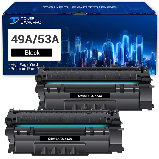 49A 53A High Yield Toner Cartridges 2-Pack Black HP 49A Q5949A 53A Q7553A 49X Q5949X HP LaserJet 1320 1320N 1320TN 1320NW 3390 P2015 P2015dn Printer Ink