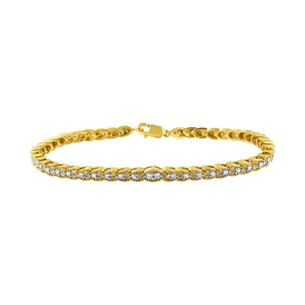 10K Yellow Gold Plated .925 Sterling Silver 1 cttw Prong-Set Diamond Pear Shape Link Bracelet (I-J Color, I1-I2 Clarity) - 7.25"