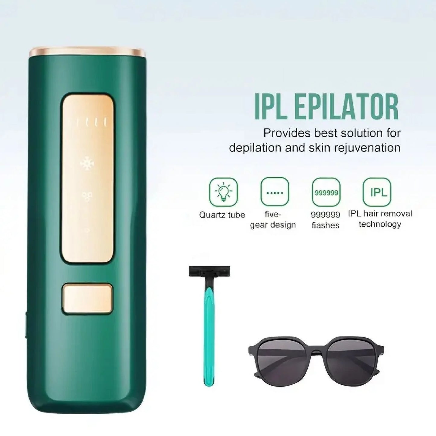 VQJTCVLY Laser Hair Removal, Painless Laser Hair Removal, Nearly Painless, Flawless Facial Hair Remover, Long-Lasting Result Safe Reducing in Hair Growth Body & Face, Green