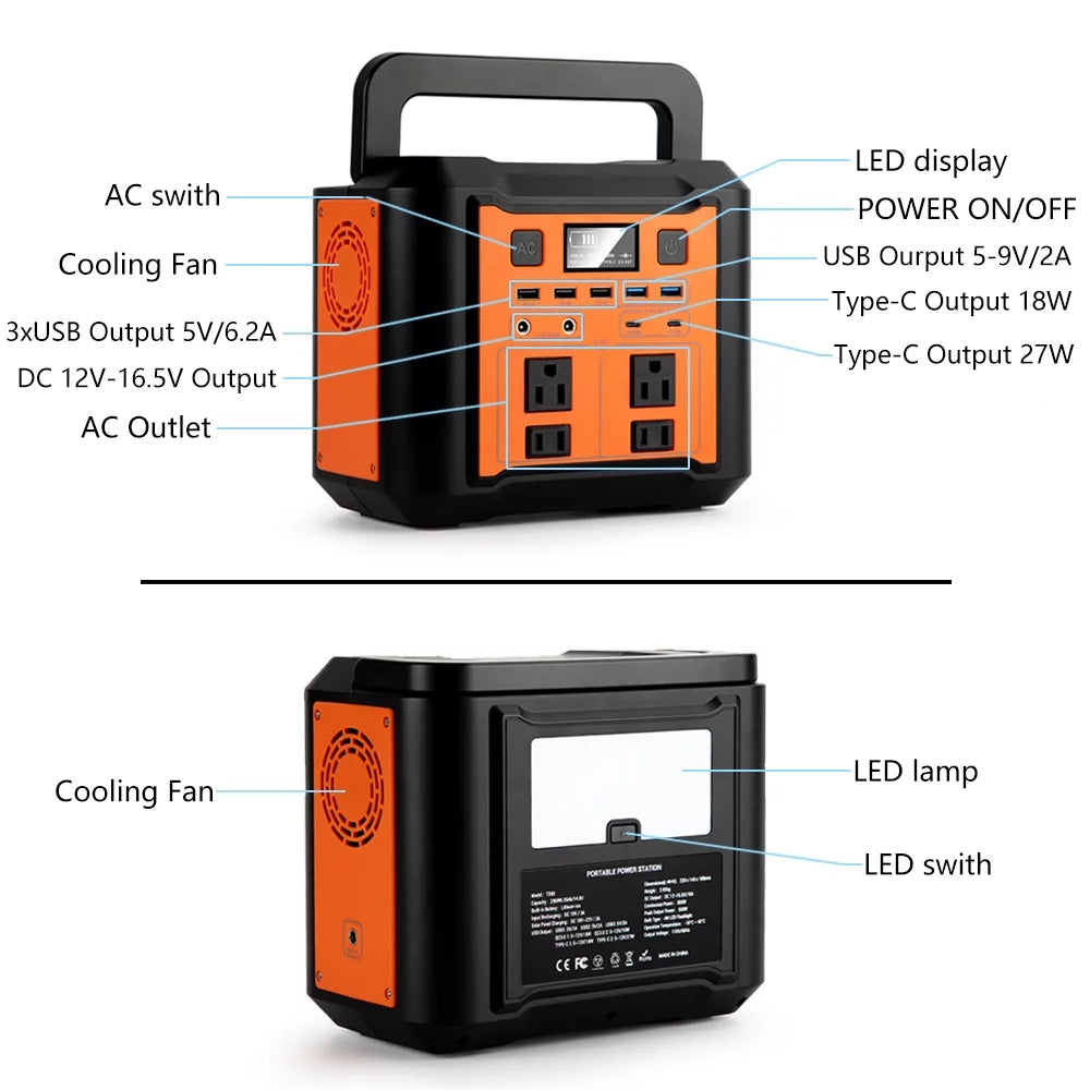 300W Portable Solar Generator Power Station 296WH 80AH Lithium Battery