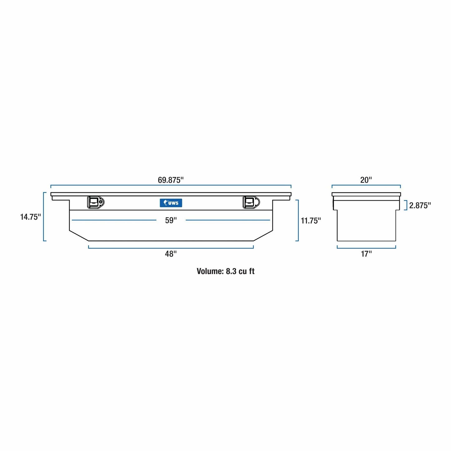 UWS/United Welding Services TBS-69-A-LP UWSTBS-69-A-LP 69IN ALUMINUM SINGLE LID CROSSOVER TOOLBOX LOW PROFILE ANGLED