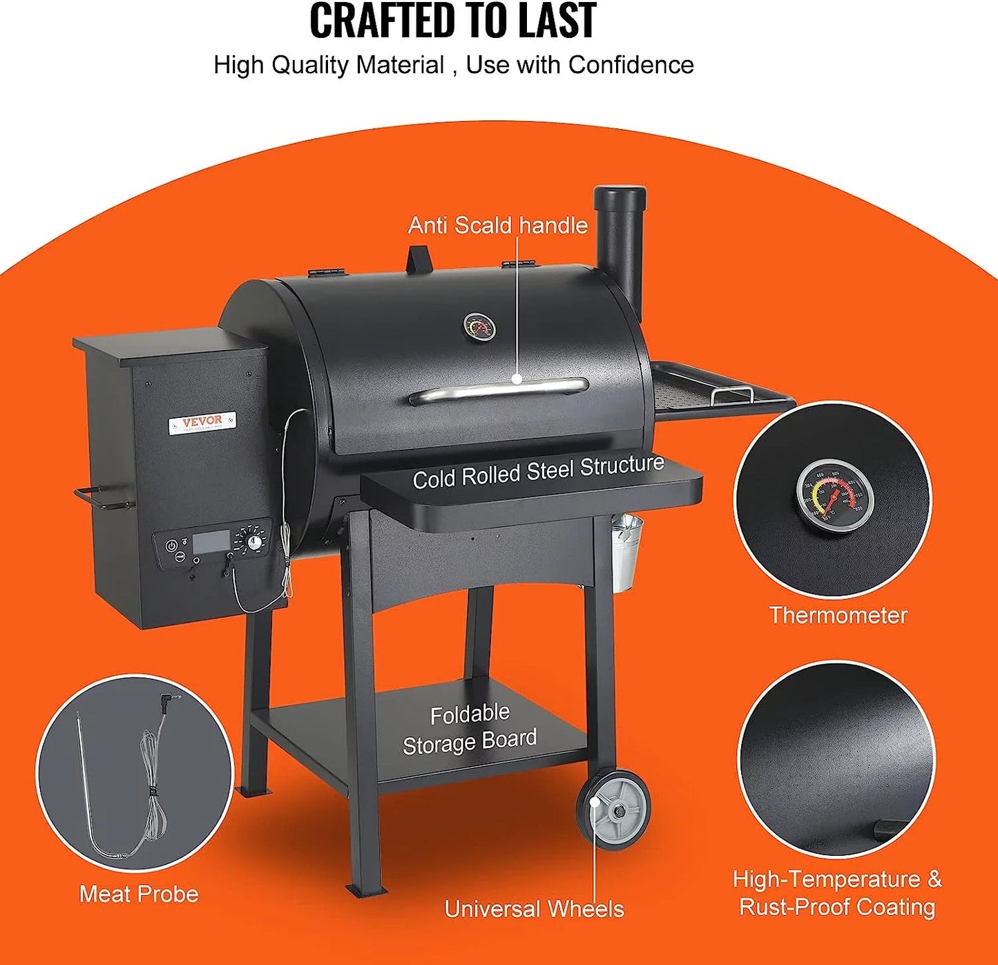 VEVOR 53" Heavy Duty Charcoal Grill BBQ Portable Grill with Cart Outdoor Cooking