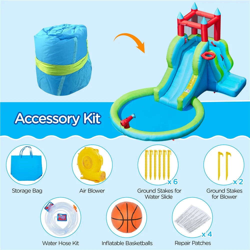 Topeakmart Inflatable Water Slide with Climbing Wall, Cyan