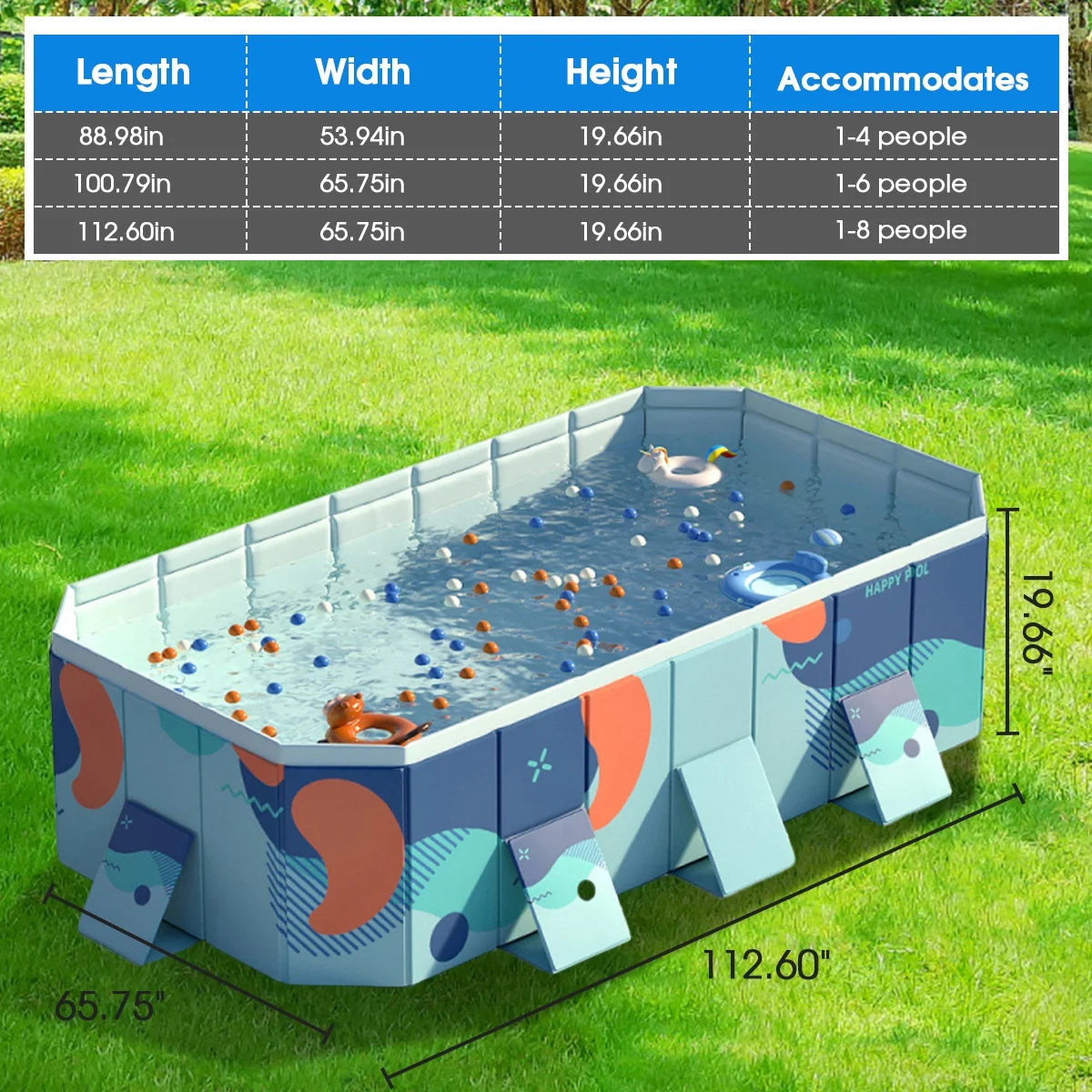 ANJORALA 113" Collapsible Swimming Pool Non-Inflatable Kiddie Pool Above Ground Garden Backyard(Blue)