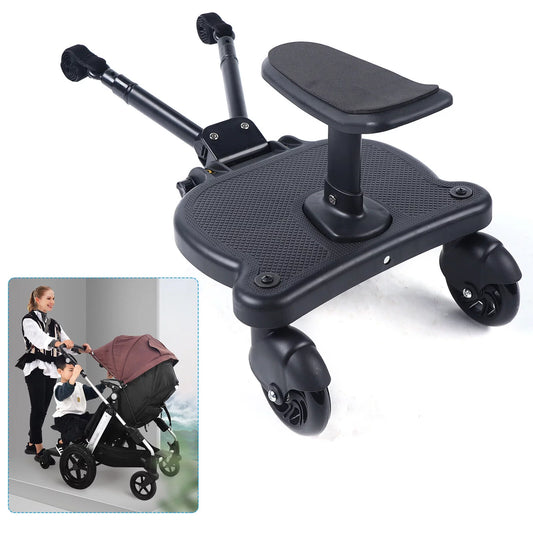 Universal Stroller Board 2 In 1 Stroller Ride Board Buggy Wheeled Board Seat Pedal Buggy Board with Seat Auxiliary Pedal Adapter Pushchair Connector Anti-Slip 25kg Eco-friendly PP