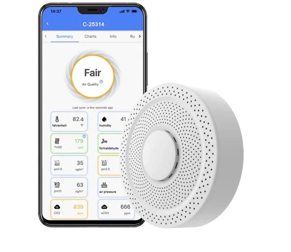 UbiBot AQS1 9-in-1 Air Standard Monitor - PM1/2.5/10, TVOC, CO2/CO2e, Temperature & Humidity, Multiple Alerts, WiFi/RS485/LAN Connectivity