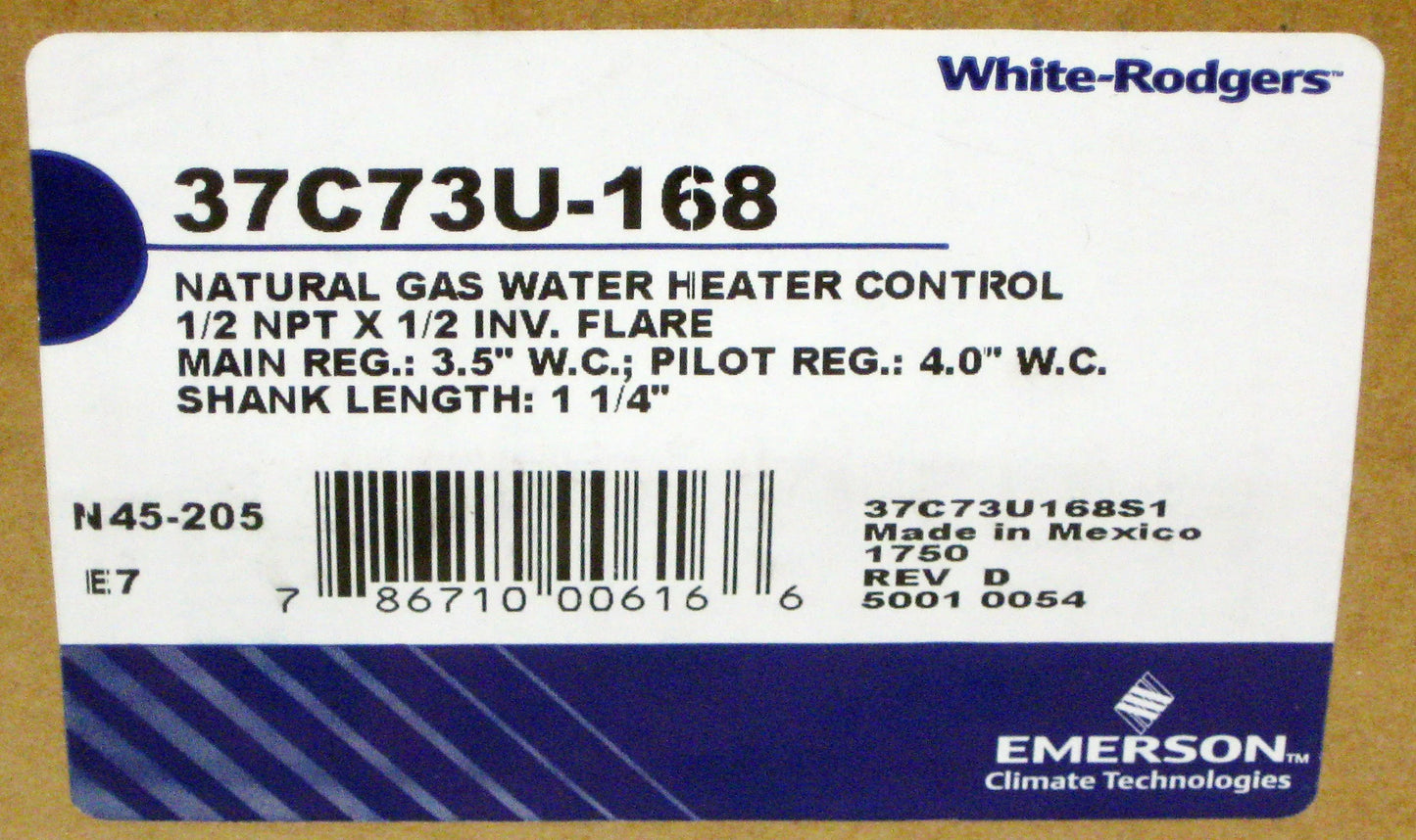 White Rodgers B800264 Up to 75, 000 BTU 37C73U-168 Universal Water Heater Gas Valve