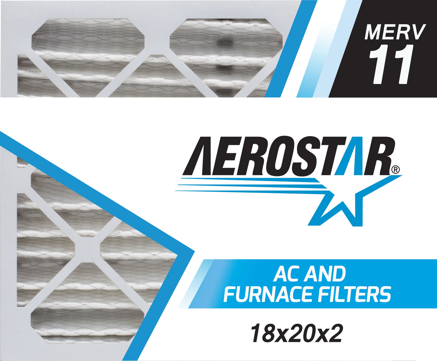 Aerostar 18x20x2 MERV 11, Pleated Air Filter, 18x20x2, Box of 6, Made in the USA